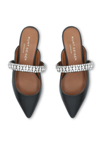 PRINCELY CRYSTAL STRAP LEATHER FLAT MULES:BLK:36.5